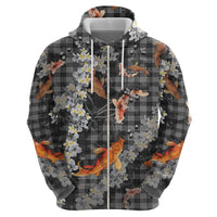 Black Palaka Hawaiian And Japanese Zip Hoodie Sakura Lei With Koi Fish DT05 - Polynesian Pride