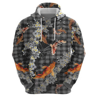 Black Palaka Hawaiian And Japanese Zip Hoodie Sakura Lei With Koi Fish DT05 - Polynesian Pride