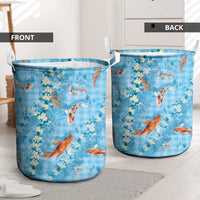 Blue Palaka Hawaiian And Japanese Laundry Basket Sakura Lei With Koi Fish DT05 - Polynesian Pride