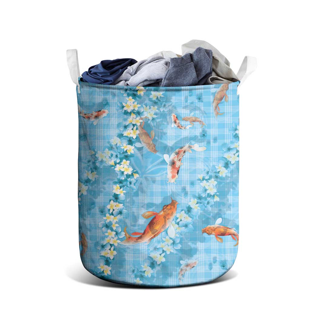 Blue Palaka Hawaiian And Japanese Laundry Basket Sakura Lei With Koi Fish DT05 - Polynesian Pride