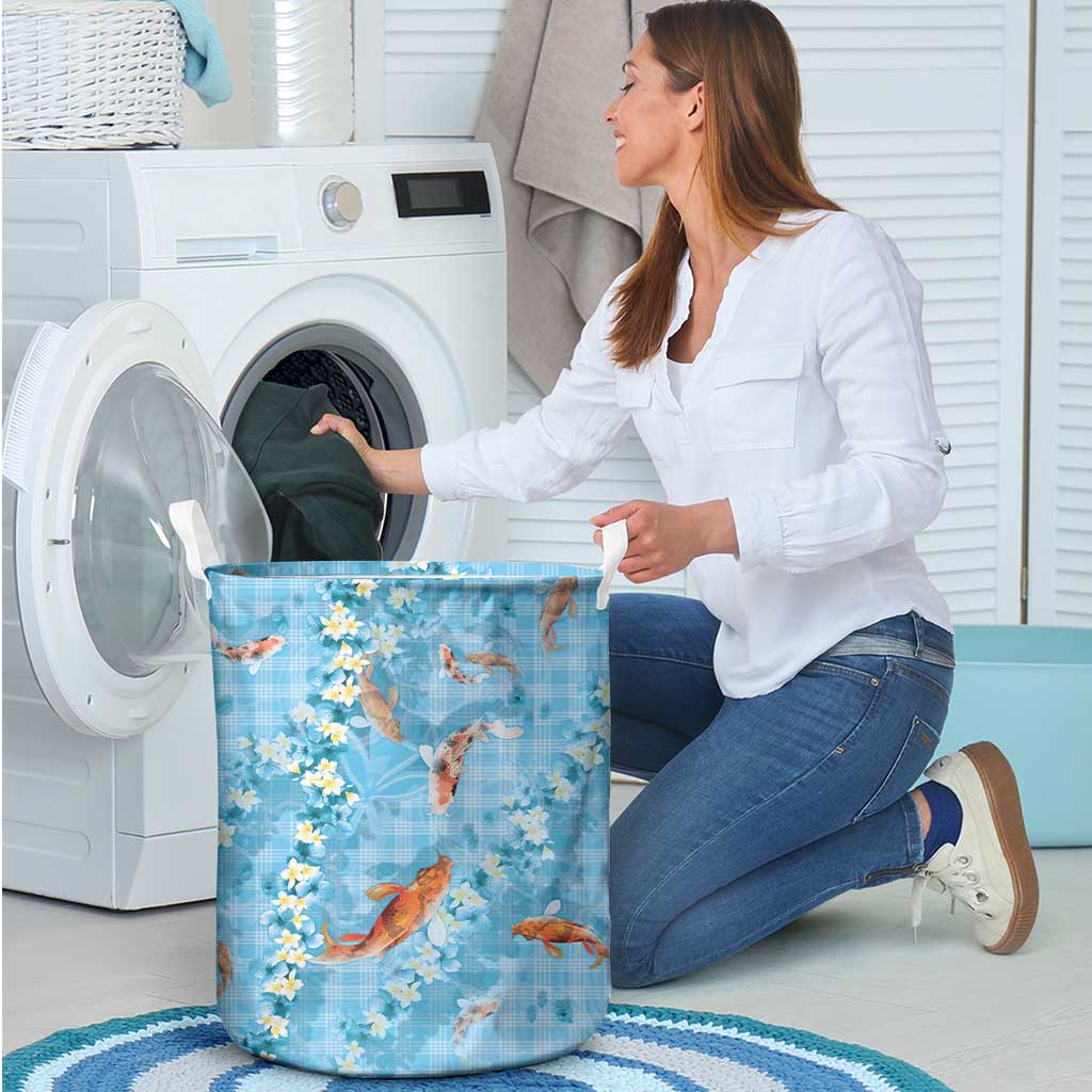 Blue Palaka Hawaiian And Japanese Laundry Basket Sakura Lei With Koi Fish DT05 - Polynesian Pride
