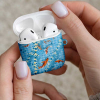 Blue Palaka Hawaiian And Japanese AirPods Case Sakura Lei With Koi Fish - Polynesian Pride