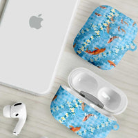 Blue Palaka Hawaiian And Japanese AirPods Case Sakura Lei With Koi Fish - Polynesian Pride