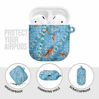 Blue Palaka Hawaiian And Japanese AirPods Case Sakura Lei With Koi Fish - Polynesian Pride