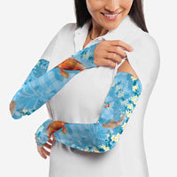 Blue Palaka Hawaiian And Japanese Arm Sleeves Sakura Lei With Koi Fish DT05 - Polynesian Pride
