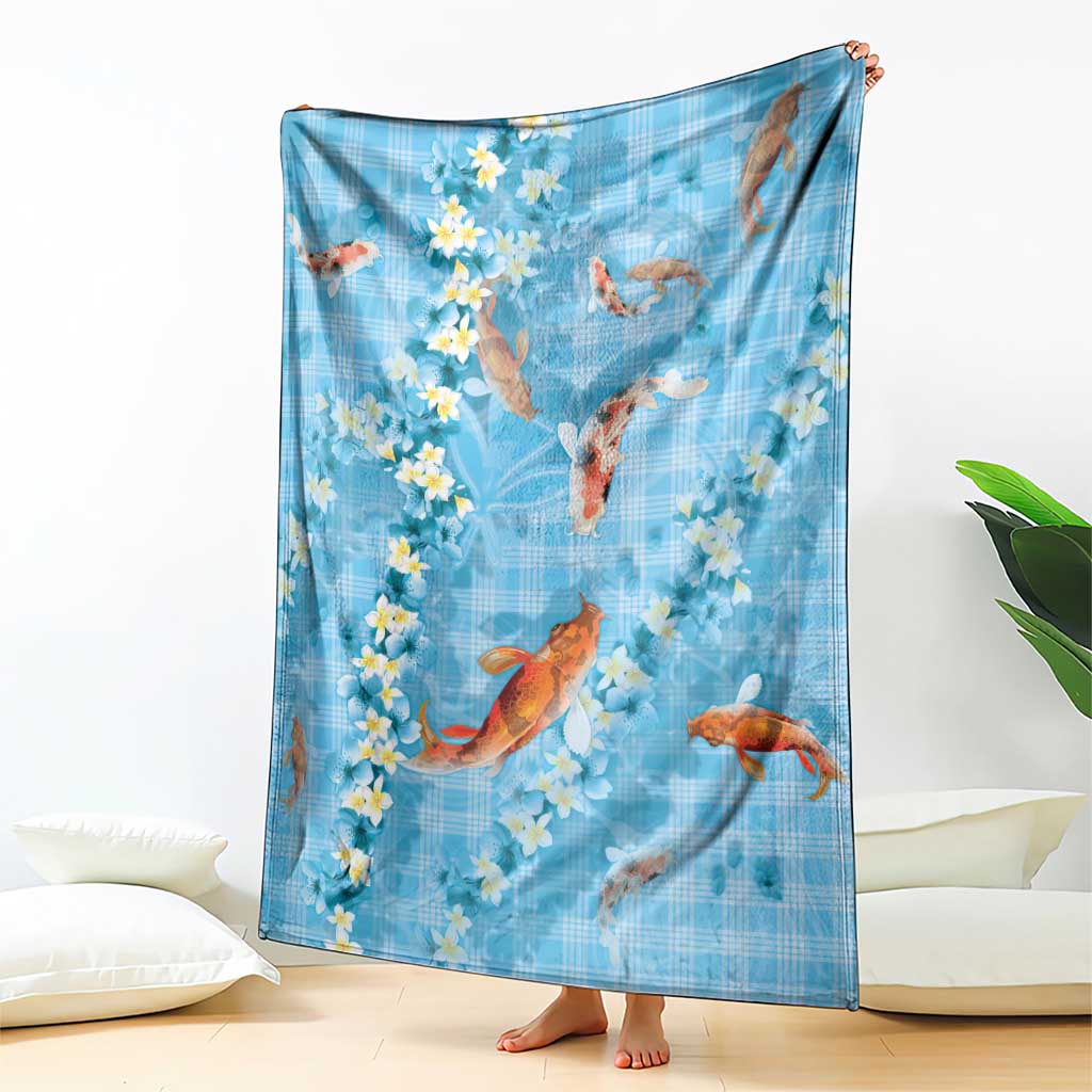 Blue Palaka Hawaiian And Japanese Blanket Sakura Lei With Koi Fish - Polynesian Pride