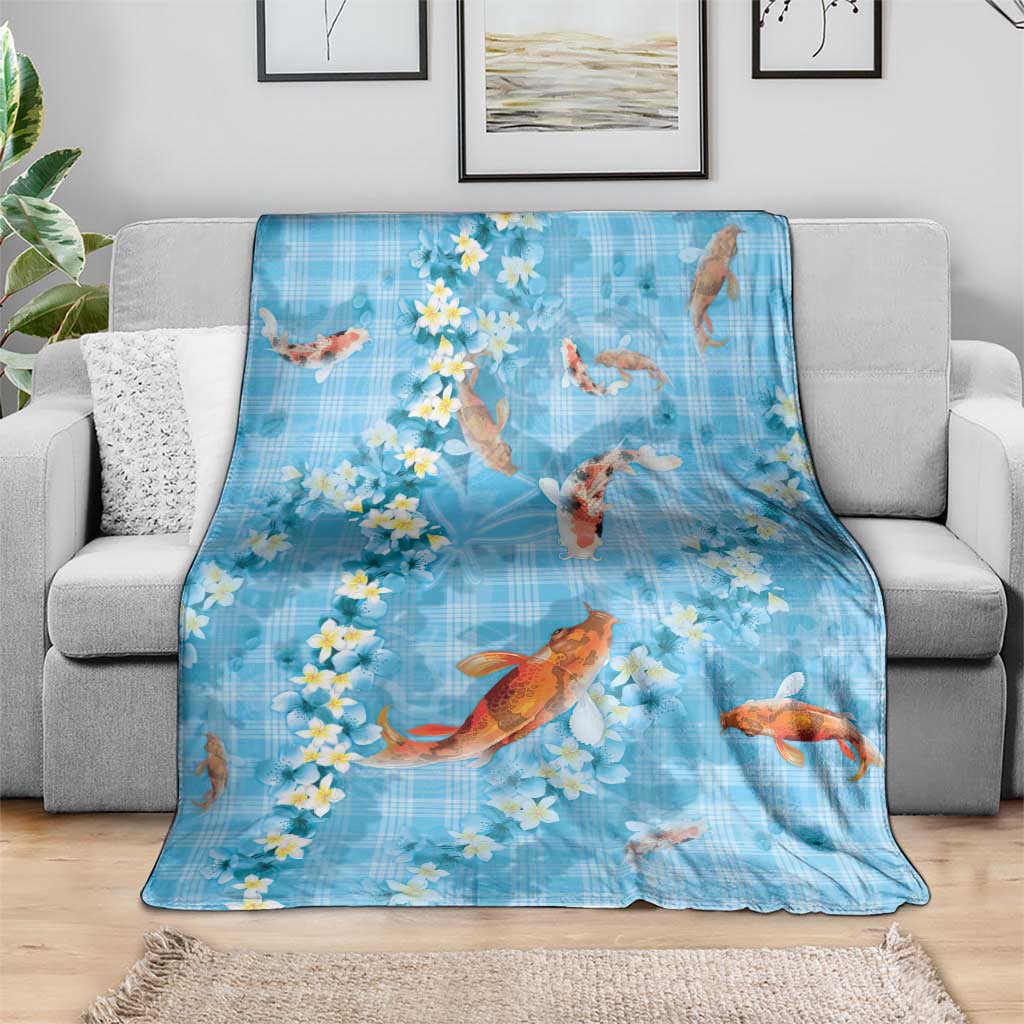 Blue Palaka Hawaiian And Japanese Blanket Sakura Lei With Koi Fish - Polynesian Pride
