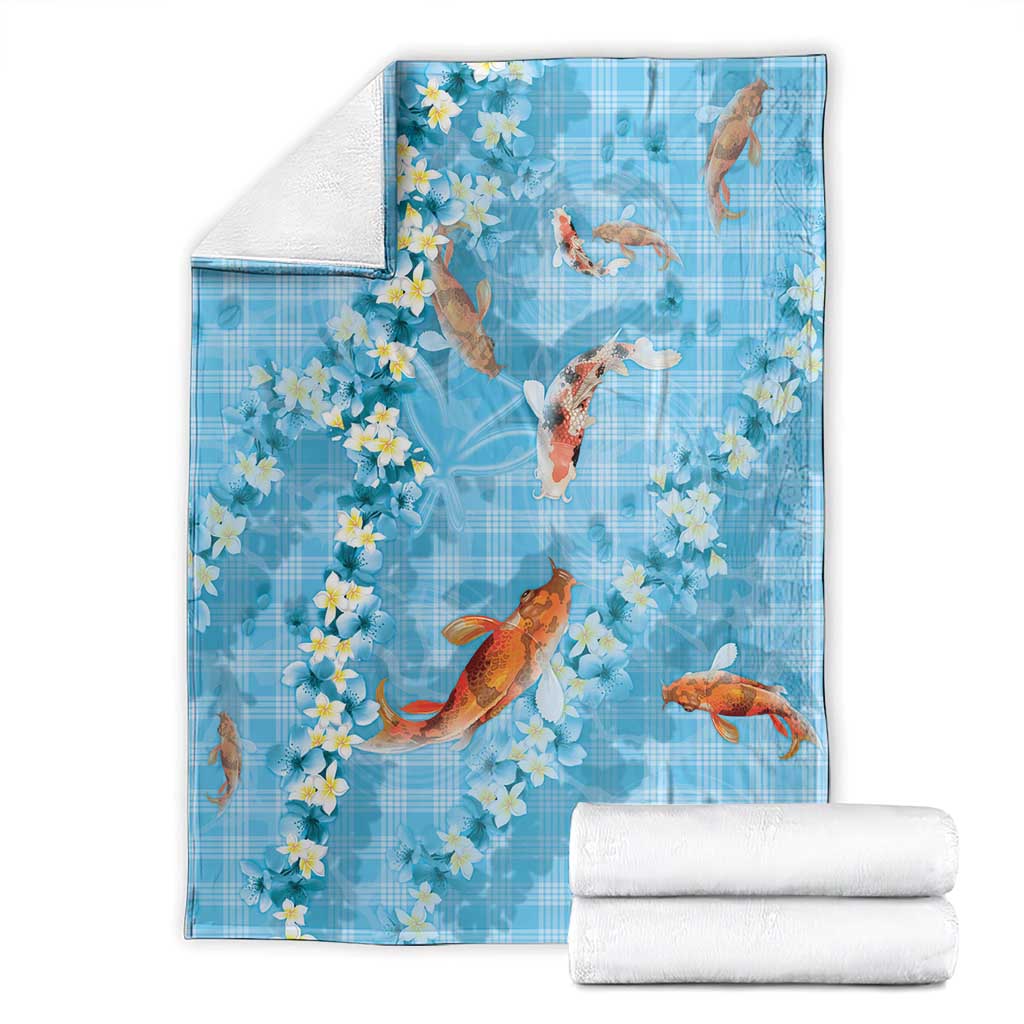 Blue Palaka Hawaiian And Japanese Blanket Sakura Lei With Koi Fish - Polynesian Pride