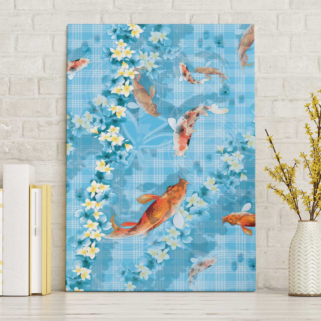 Blue Palaka Hawaiian And Japanese Canvas Wall Art Sakura Lei With Koi Fish DT05 Without Frame Blue - Polynesian Pride
