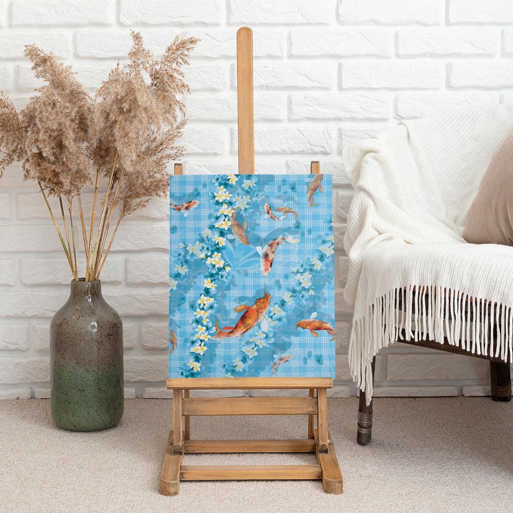 Blue Palaka Hawaiian And Japanese Canvas Wall Art Sakura Lei With Koi Fish DT05 - Polynesian Pride