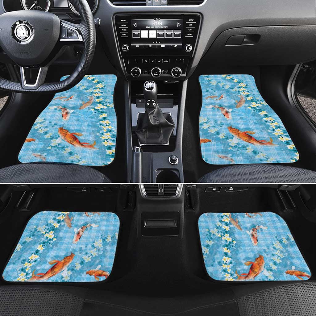 Blue Palaka Hawaiian And Japanese Car Mats Sakura Lei With Koi Fish - Polynesian Pride