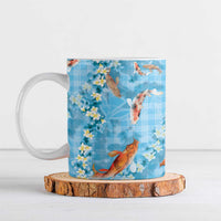 Blue Palaka Hawaiian And Japanese Ceramic Mug Sakura Lei With Koi Fish DT05 Blue - Polynesian Pride