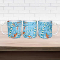 Blue Palaka Hawaiian And Japanese Ceramic Mug Sakura Lei With Koi Fish DT05 - Polynesian Pride