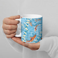 Blue Palaka Hawaiian And Japanese Ceramic Mug Sakura Lei With Koi Fish DT05 - Polynesian Pride