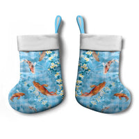 Blue Palaka Hawaiian And Japanese Christmas Stocking Sakura Lei With Koi Fish - Polynesian Pride