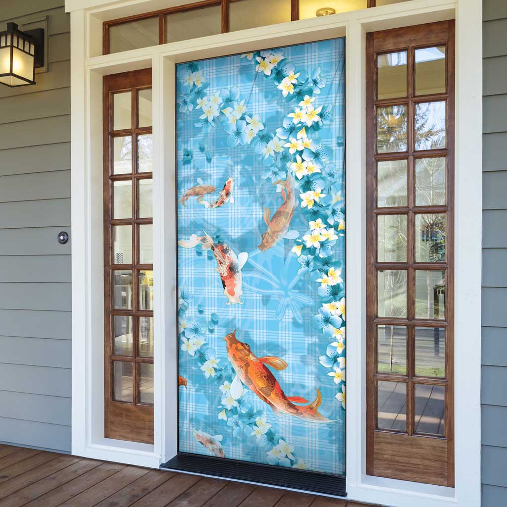 Blue Palaka Hawaiian And Japanese Door Cover Sakura Lei With Koi Fish DT05 - Polynesian Pride