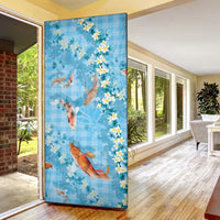 Blue Palaka Hawaiian And Japanese Door Cover Sakura Lei With Koi Fish DT05 - Polynesian Pride