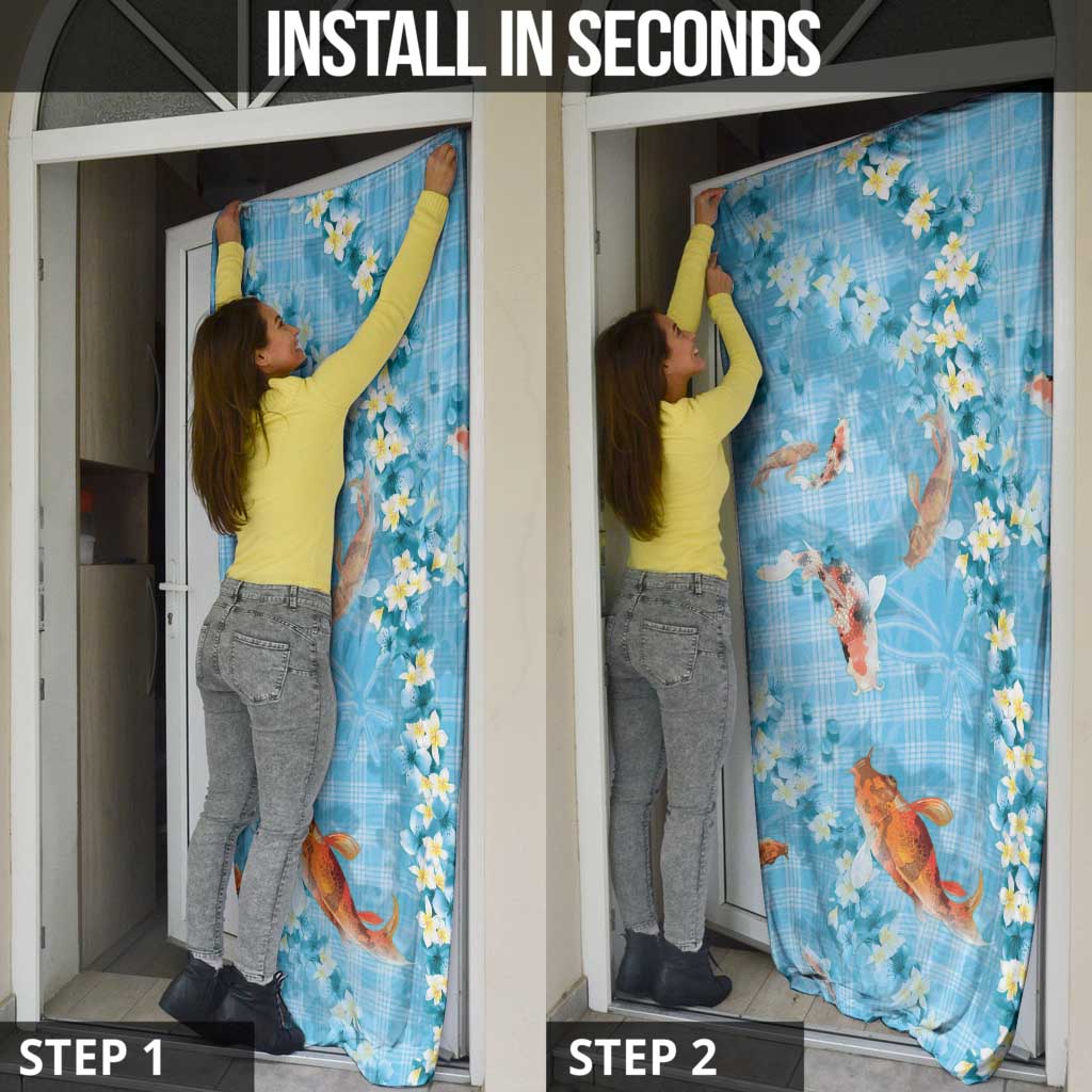Blue Palaka Hawaiian And Japanese Door Cover Sakura Lei With Koi Fish DT05 - Polynesian Pride
