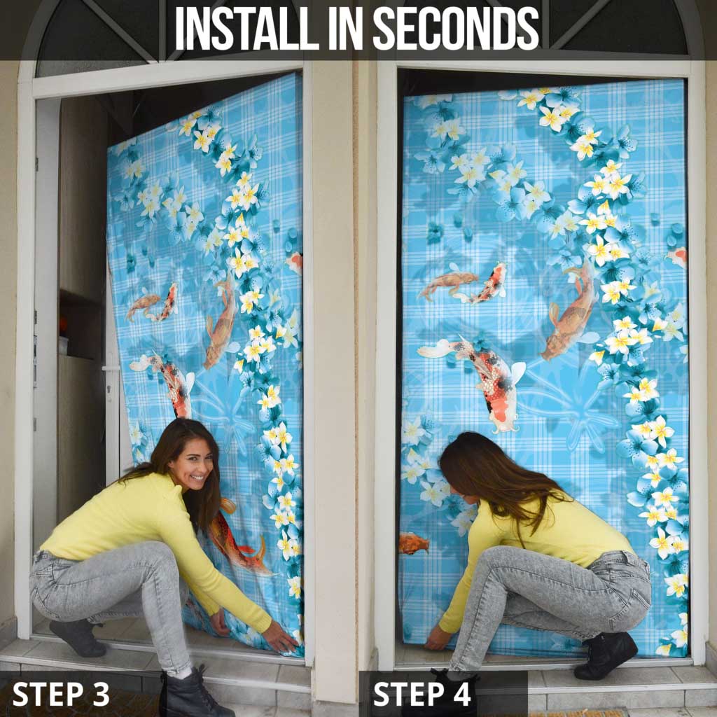 Blue Palaka Hawaiian And Japanese Door Cover Sakura Lei With Koi Fish DT05 - Polynesian Pride