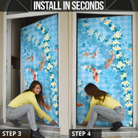 Blue Palaka Hawaiian And Japanese Door Cover Sakura Lei With Koi Fish DT05 - Polynesian Pride
