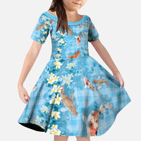 Blue Palaka Hawaiian And Japanese Family Matching Puletasi and Hawaiian Shirt Sakura Lei With Koi Fish - Polynesian Pride