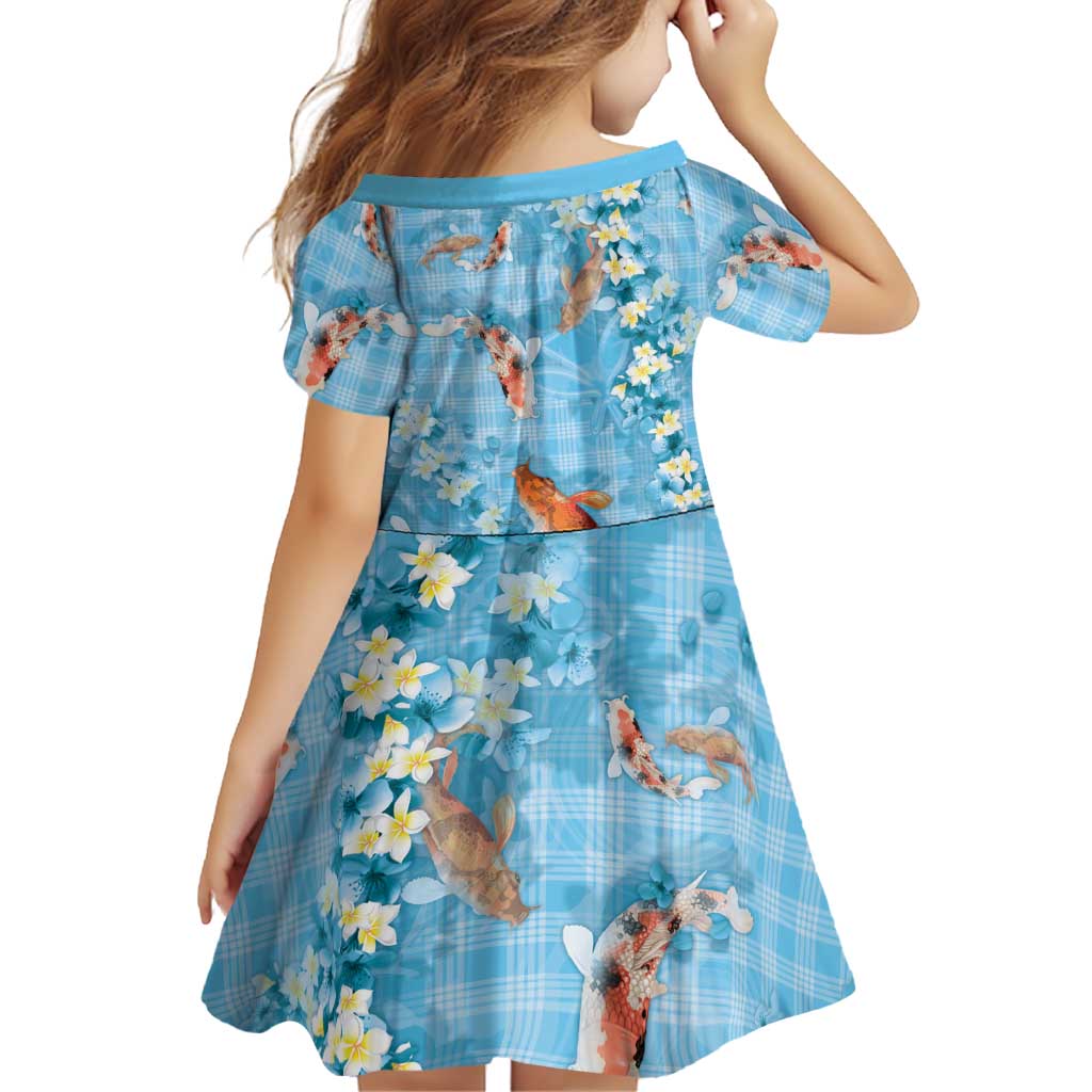 Blue Palaka Hawaiian And Japanese Family Matching Puletasi and Hawaiian Shirt Sakura Lei With Koi Fish - Polynesian Pride