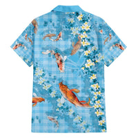 Blue Palaka Hawaiian And Japanese Family Matching Tank Maxi Dress and Hawaiian Shirt Sakura Lei With Koi Fish - Polynesian Pride