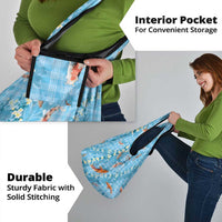 Blue Palaka Hawaiian And Japanese Grocery Bag Sakura Lei With Koi Fish - Polynesian Pride