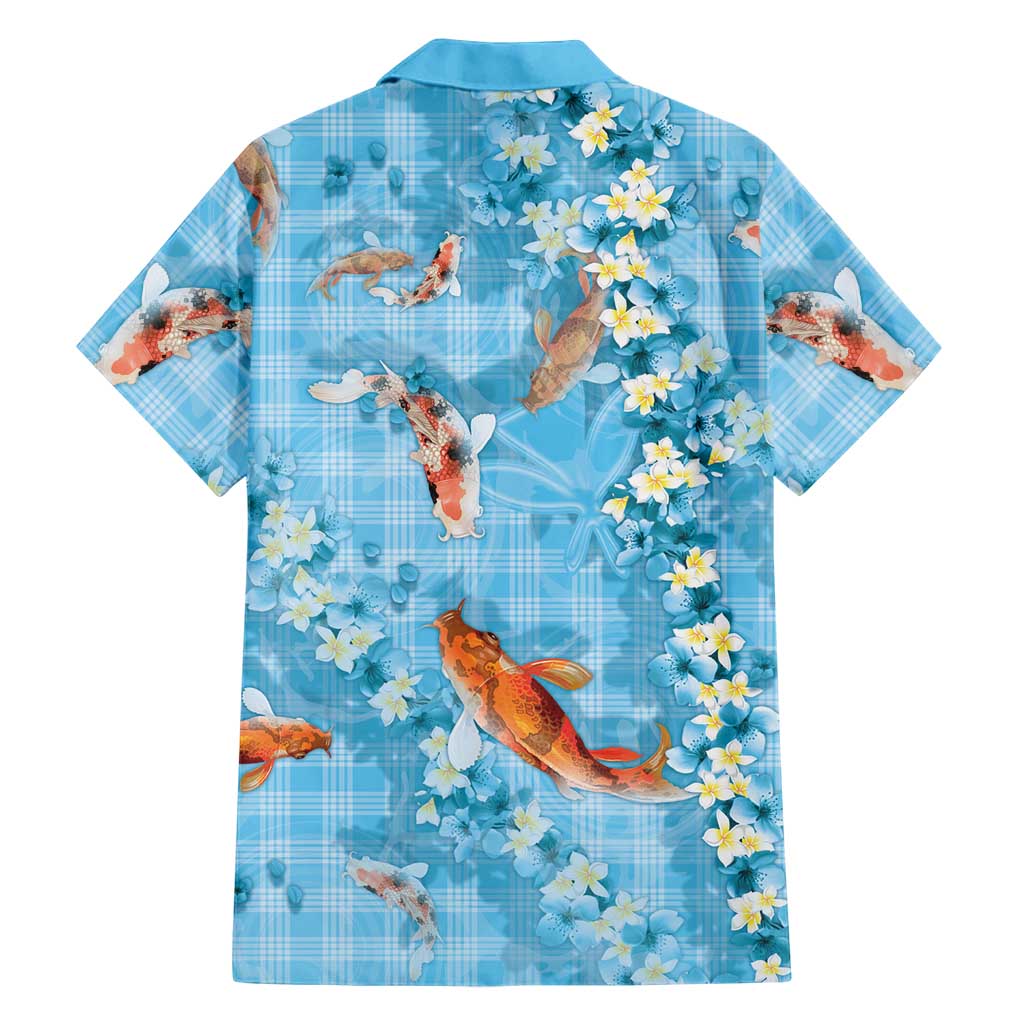 Blue Palaka Hawaiian And Japanese Hawaiian Shirt Sakura Lei With Koi Fish DT05 - Polynesian Pride