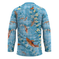 Blue Palaka Hawaiian And Japanese Hockey Jersey Sakura Lei With Koi Fish - Polynesian Pride