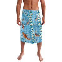 Blue Palaka Hawaiian And Japanese Lavalava Sakura Lei With Koi Fish DT05 Blue - Polynesian Pride