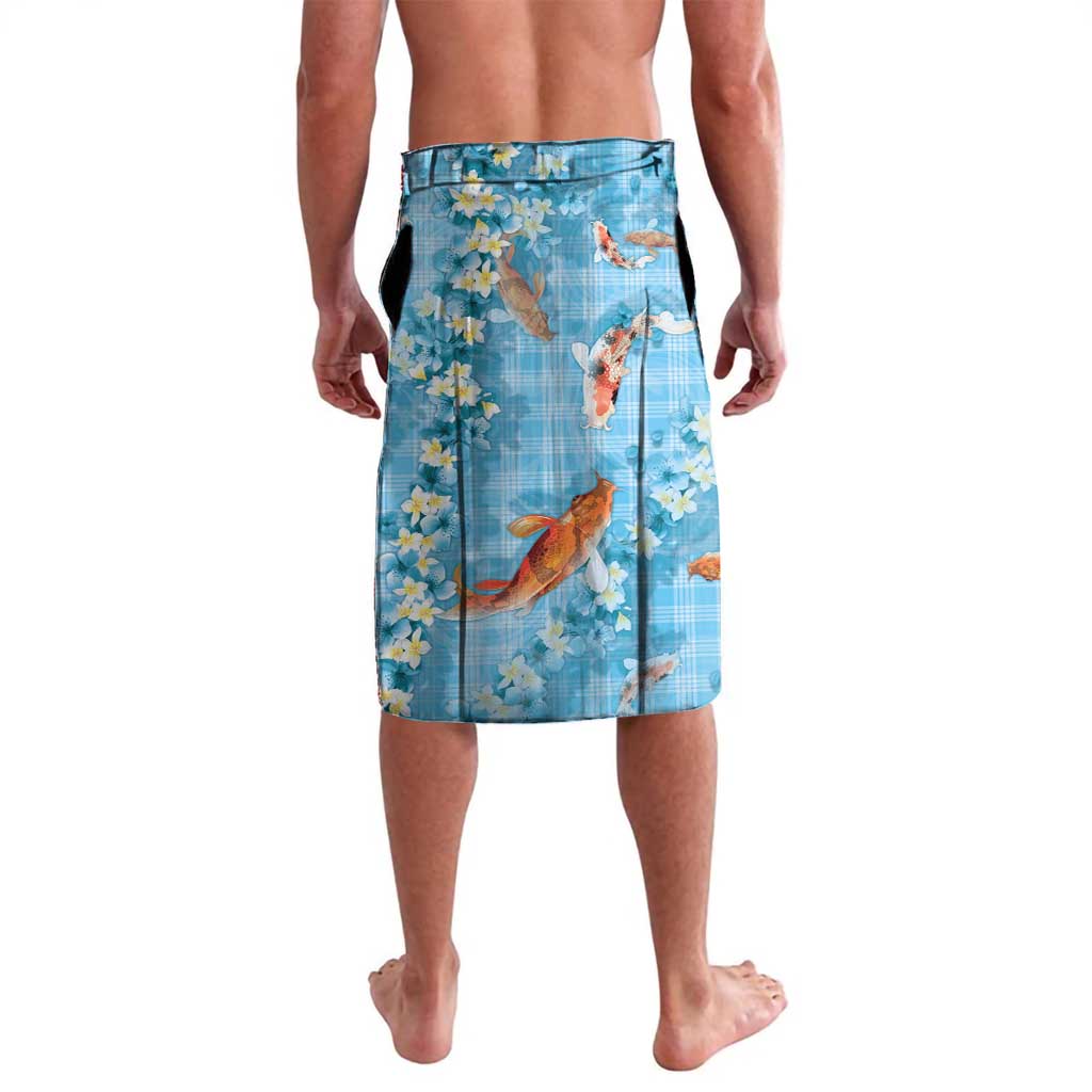 Blue Palaka Hawaiian And Japanese Lavalava Sakura Lei With Koi Fish DT05 - Polynesian Pride