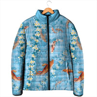 Blue Palaka Hawaiian And Japanese Padded Jacket Sakura Lei With Koi Fish DT05 - Polynesian Pride