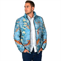 Blue Palaka Hawaiian And Japanese Padded Jacket Sakura Lei With Koi Fish DT05 - Polynesian Pride