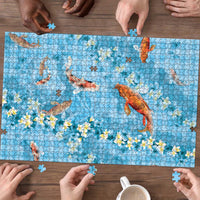 Blue Palaka Hawaiian And Japanese Puzzle Sakura Lei With Koi Fish DT05 - Polynesian Pride