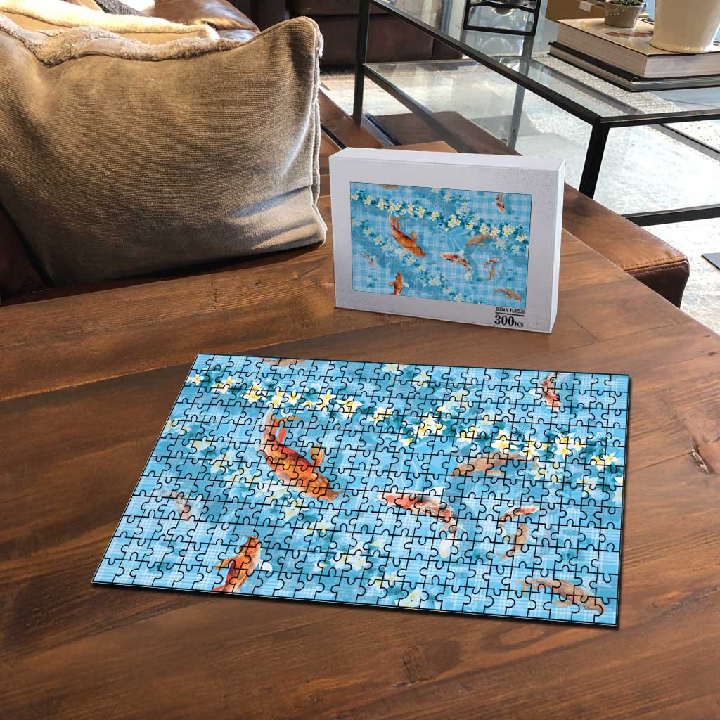 Blue Palaka Hawaiian And Japanese Puzzle Sakura Lei With Koi Fish DT05 - Polynesian Pride