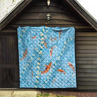 Blue Palaka Hawaiian And Japanese Quilt Sakura Lei With Koi Fish - Polynesian Pride