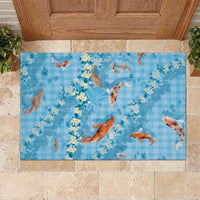 Blue Palaka Hawaiian And Japanese Rubber Doormat Sakura Lei With Koi Fish DT05 Blue - Polynesian Pride