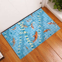 Blue Palaka Hawaiian And Japanese Rubber Doormat Sakura Lei With Koi Fish DT05 - Polynesian Pride