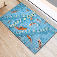Blue Palaka Hawaiian And Japanese Rubber Doormat Sakura Lei With Koi Fish DT05 - Polynesian Pride