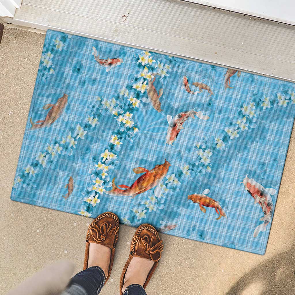 Blue Palaka Hawaiian And Japanese Rubber Doormat Sakura Lei With Koi Fish DT05 - Polynesian Pride