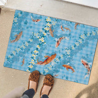 Blue Palaka Hawaiian And Japanese Rubber Doormat Sakura Lei With Koi Fish DT05 - Polynesian Pride