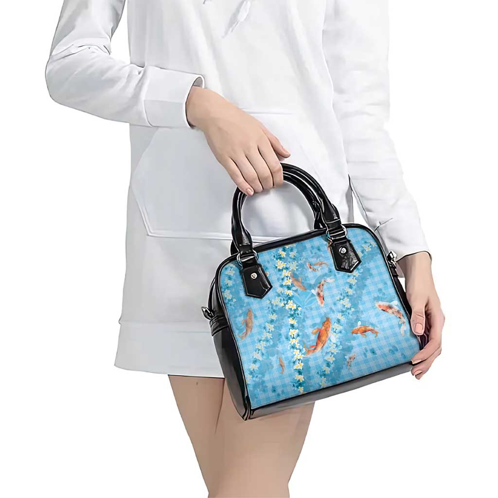 Blue Palaka Hawaiian And Japanese Shoulder Handbag Sakura Lei With Koi Fish DT05 - Polynesian Pride