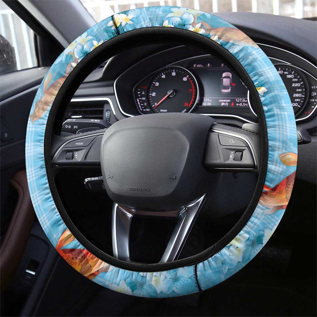 Blue Palaka Hawaiian And Japanese Steering Wheel Cover Sakura Lei With Koi Fish - Polynesian Pride