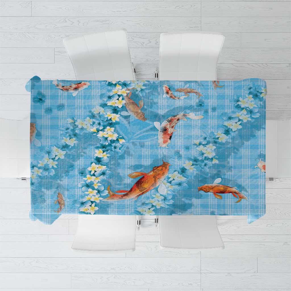 Blue Palaka Hawaiian And Japanese Tablecloth Sakura Lei With Koi Fish DT05 Blue - Polynesian Pride