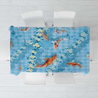 Blue Palaka Hawaiian And Japanese Tablecloth Sakura Lei With Koi Fish DT05 Blue - Polynesian Pride