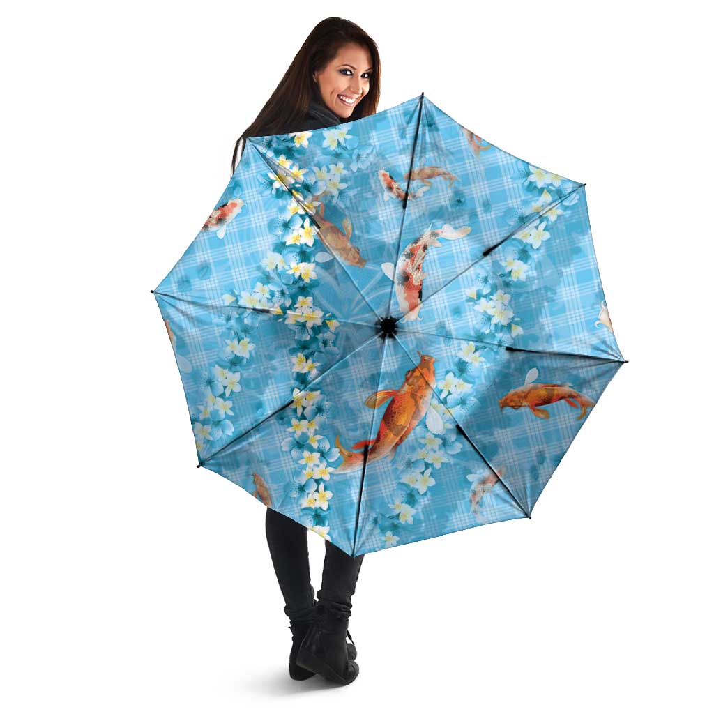 Blue Palaka Hawaiian And Japanese Umbrella Sakura Lei With Koi Fish DT05 - Polynesian Pride