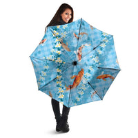 Blue Palaka Hawaiian And Japanese Umbrella Sakura Lei With Koi Fish DT05 - Polynesian Pride