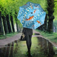 Blue Palaka Hawaiian And Japanese Umbrella Sakura Lei With Koi Fish DT05 - Polynesian Pride