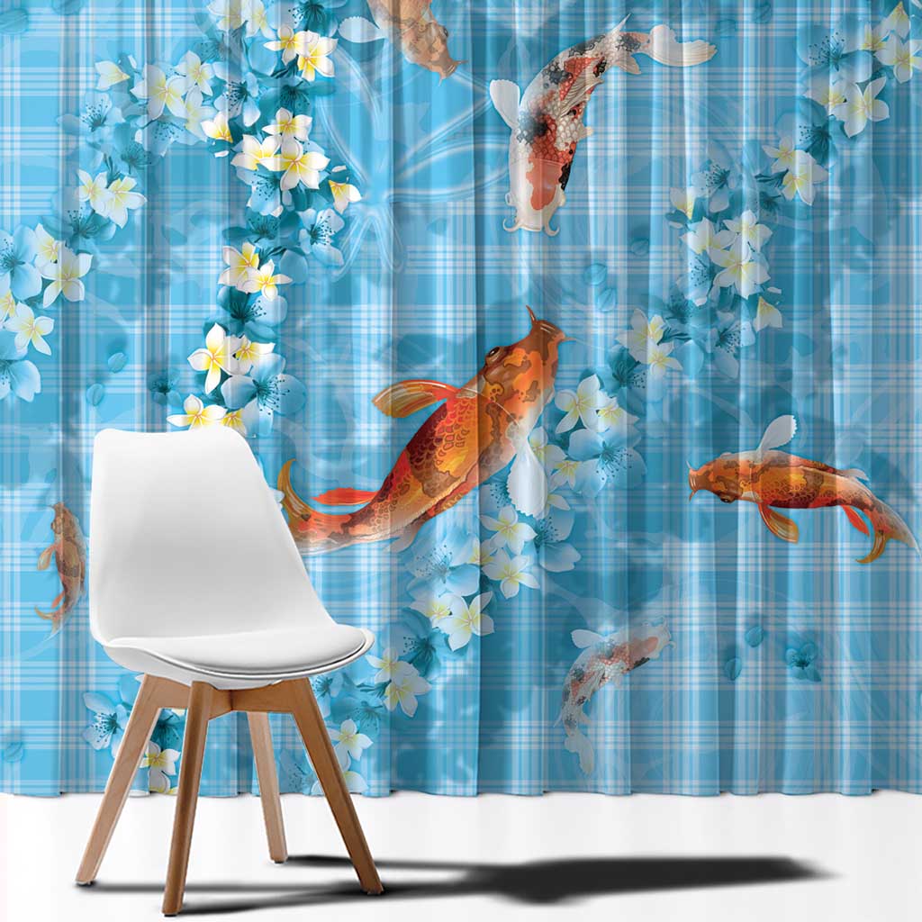 Blue Palaka Hawaiian And Japanese Window Curtain Sakura Lei With Koi Fish - Polynesian Pride